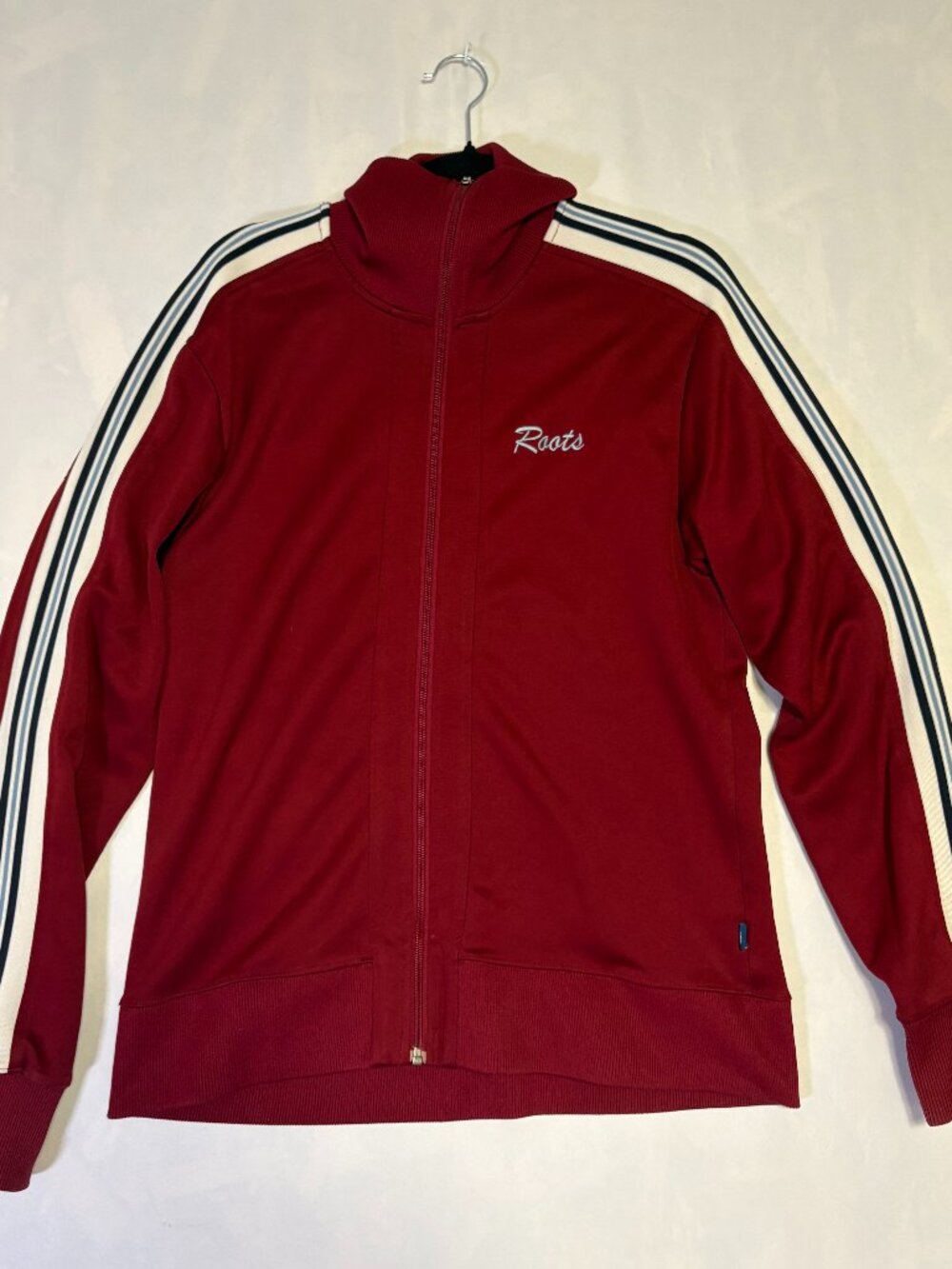 Roots Canada Red Full Zip Track Jacket Striped Sleeves Retro Athletic